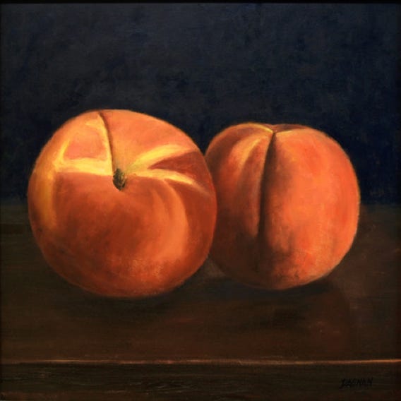 Painting of Two Peaches by Gary Dagnan