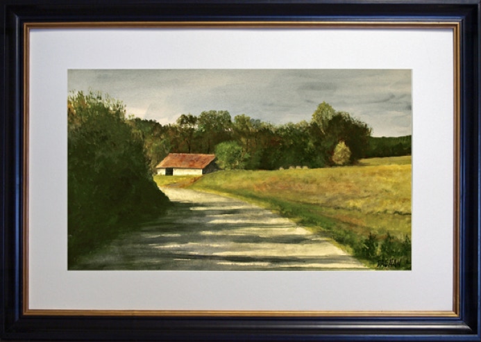 Watercolor Landscape painting of Barn and Road by Gary Dagnan
