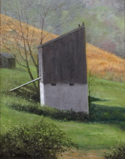 Farm Building with pearching birds painting by Gary Dagnan