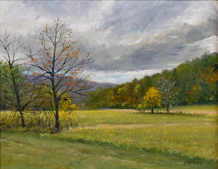 An Autumn landscape with approching rain clouds